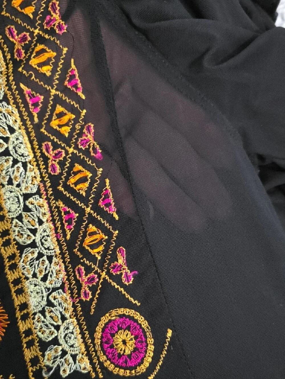 Free People Black Blouse with Multicolor Embroidered Yoke